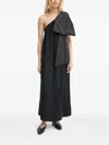 Sleeper Bow One-shoulder Midi Dress In Black