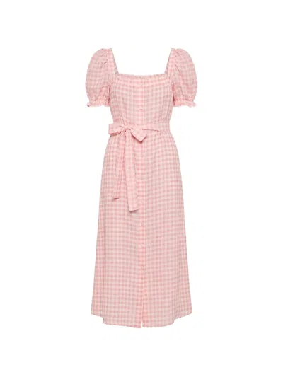 Sleeper Brigitte Gingham-check Linen Maxi Dress In Pink