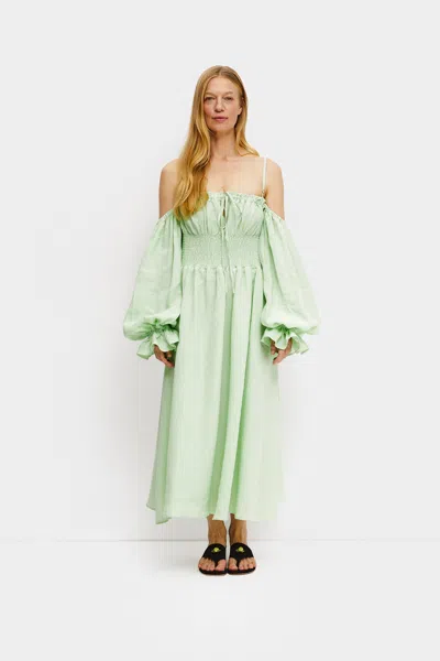 Sleeper Cancan Linen Maxi Dress In Green