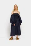 SLEEPER CANCAN LINEN MAXI DRESS IN NAVY