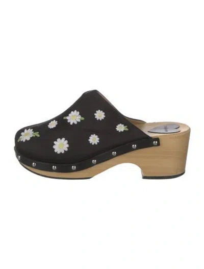 Pre-owned Sleeper Canvas Floral Print Mules In Black