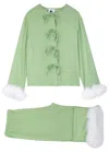 Sleeper Capricorn Feather-trimmed Twill Pyjama Set In Mint