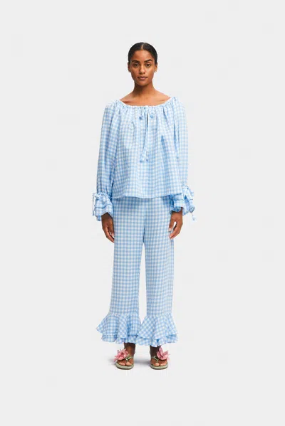 Sleeper Cha-cha Linen Lounge Set In Blue Vichy