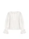 Sleeper Cha-cha Billowy-sleeves Blouse In White
