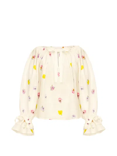 Sleeper Cha-cha Floral-print Blouse In Neutral