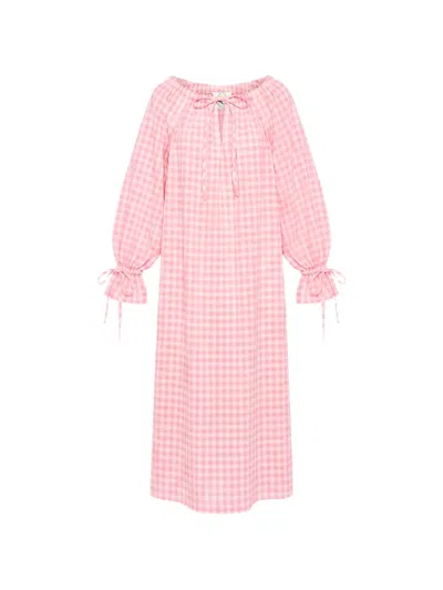 Sleeper Cha-cha Gingham Maxi Linen Dress In Pink