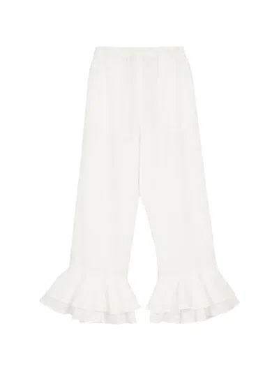 Sleeper Cha-cha Ruffled-hem Trousers In White