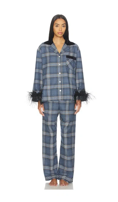 Sleeper Checked Cotton-flannel Set With Detachable Feathers In Blue