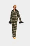Sleeper Checked Cotton-flannel Set With Detachable Feathers In Jade In Green