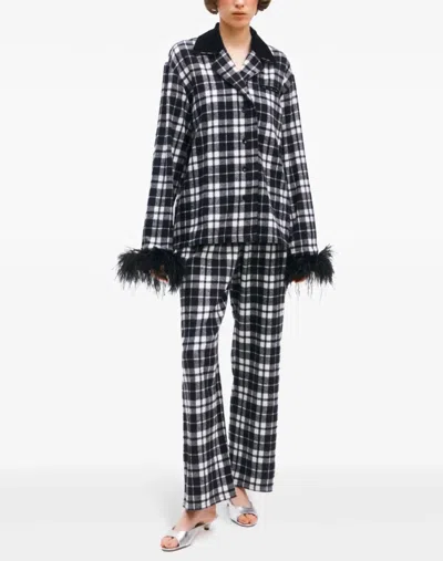 Sleeper Checked Flannel Pajama Set In Black & White In Blue