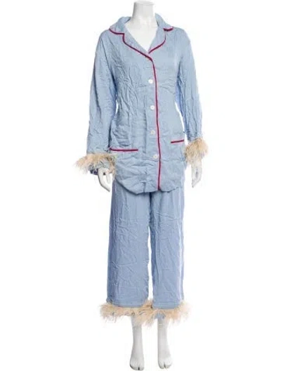 Pre-owned Sleeper Colorblock Pattern Feather Trim Pajamas In Blue