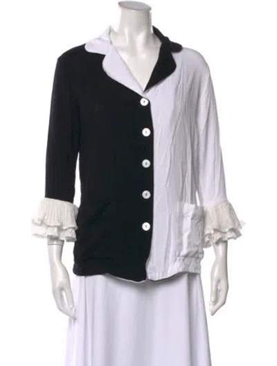 Pre-owned Sleeper Colorblock Pattern Three-quarter Sleeve Blouse In Black