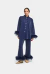 SLEEPER COSMOS OVERSIZED LUREX PAJAMAS SET IN NAVY
