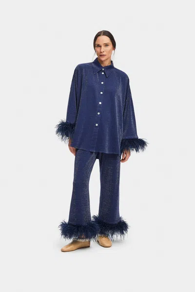 Sleeper Cosmos Oversized Lurex Pajamas Set In Navy