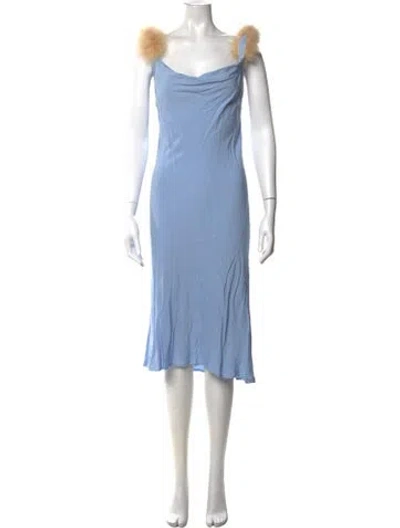 Pre-owned Sleeper Cowl Neck Midi Length Dress In Blue