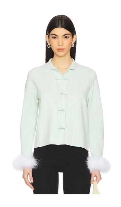 Sleeper Crane Knitted Cardigan With Detachable Feathers In Green