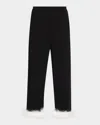 Sleeper Cropped Feather-cuff Viscose Pants In Black