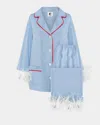 Sleeper Cropped Feather-trim Party Pajama Set In Blue