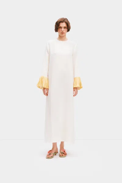 Sleeper Crusoe Raffia Linen Maxi Dress In Milk