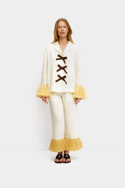 Sleeper Crusoe Raffia Linen Pants In Milk