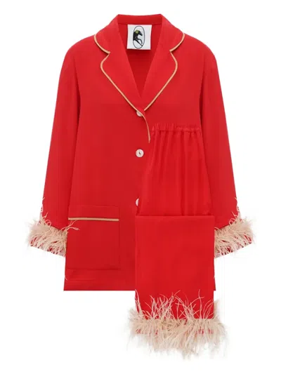 Sleeper Detachable-feathers Pajama Set In Red