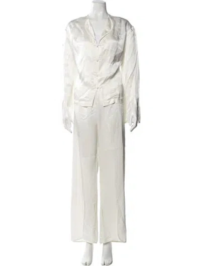 Pre-owned Sleeper Embroidered Accent Pant Set In White