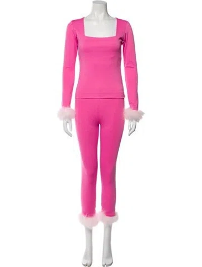 Pre-owned Sleeper Faux Fur Trim Lounge Set In Pink