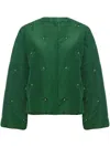 Sleeper Puffer Jacket In Green With Pearl Details In Green