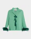 Sleeper Feather-cuff Viscose Sleep Top In Green