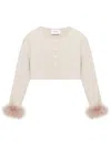 Sleeper Feather-trimmed Cropped Knitted Cardigan In Neutrals