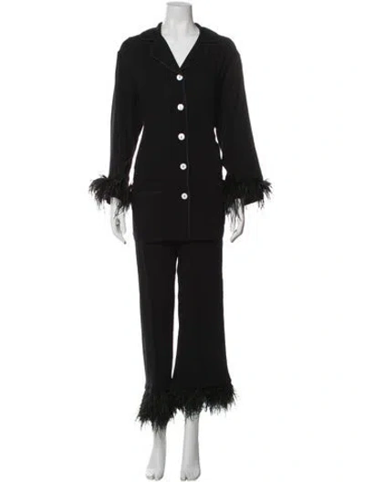 Pre-owned Sleeper Feather Trim Pajamas In Black