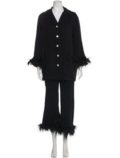 Pre-owned Sleeper Feather Trim Pajamas In Black