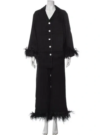 Pre-owned Sleeper Feather Trim Pajamas In Black