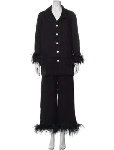 Pre-owned Sleeper Feather Trim Pajamas In Black