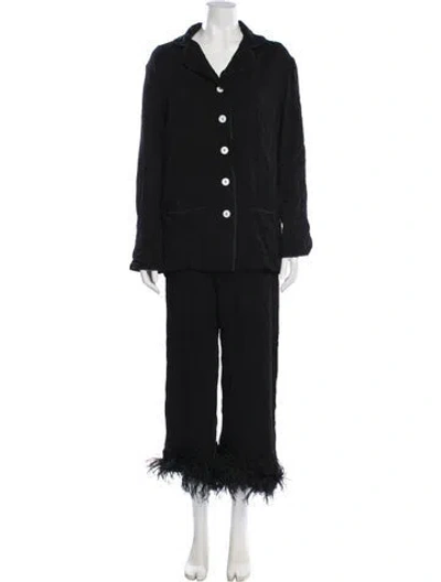 Pre-owned Sleeper Feather Trim Pajamas In Black