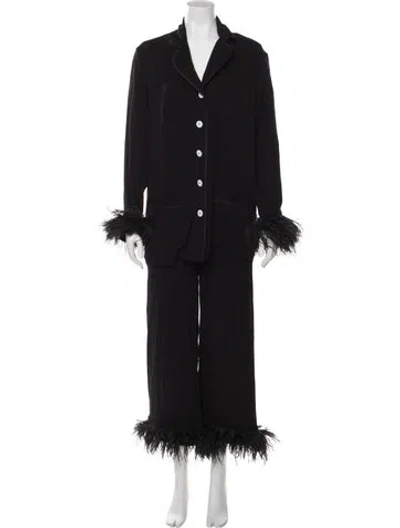 Pre-owned Sleeper Feather Trim Pajamas In Black