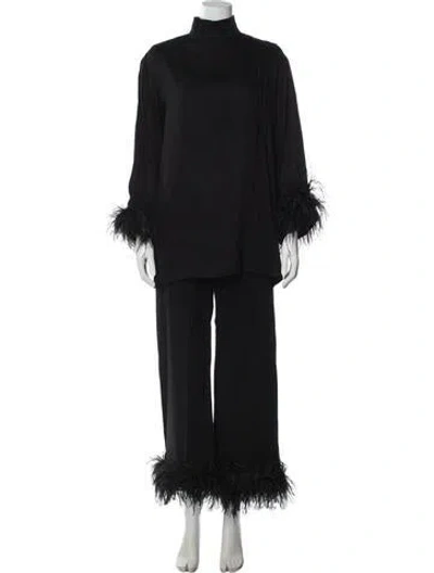 Pre-owned Sleeper Feather Trim Pajamas In Black