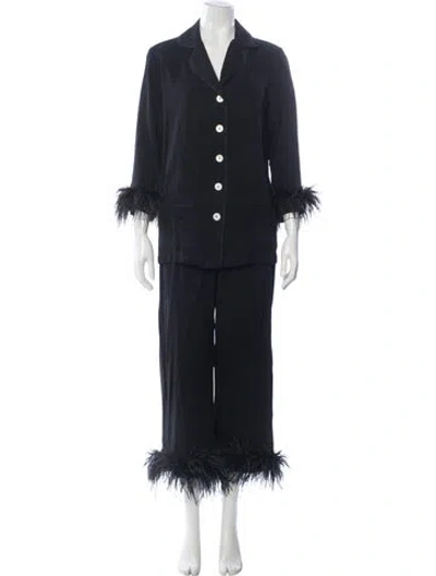 Pre-owned Sleeper Feather Trim Pajamas In Black