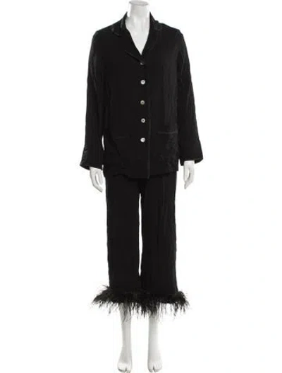 Pre-owned Sleeper Feather Trim Pajamas In Black