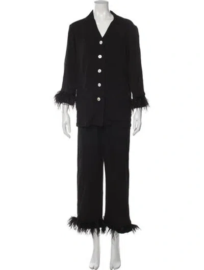 Pre-owned Sleeper Feather Trim Pajamas In Black