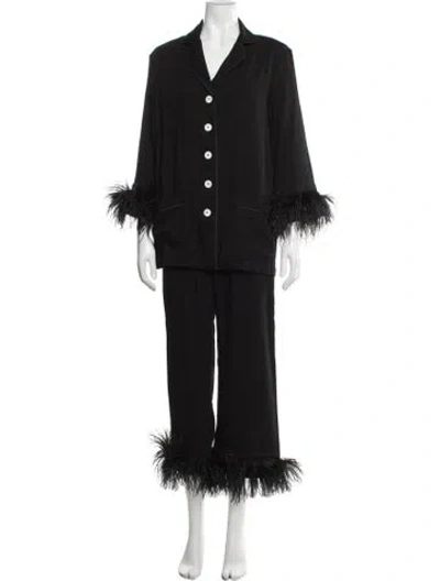 Pre-owned Sleeper Feather Trim Pajamas In Black