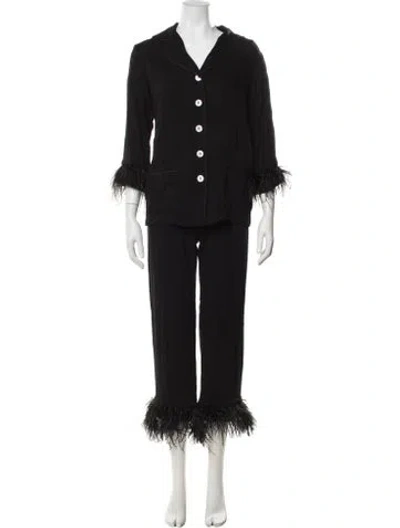 Pre-owned Sleeper Feather Trim Pajamas In Black
