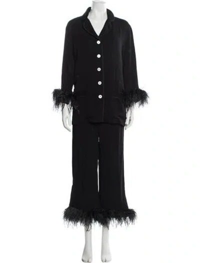 Pre-owned Sleeper Feather Trim Pajamas In Black
