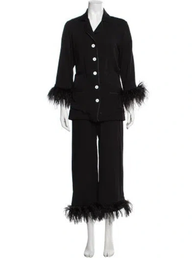 Pre-owned Sleeper Feather Trim Pajamas In Black