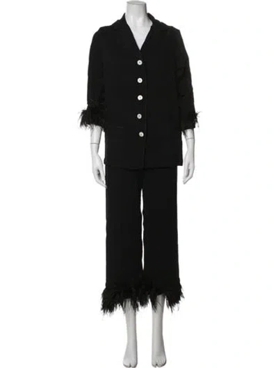 Pre-owned Sleeper Feather Trim Pajamas In Black