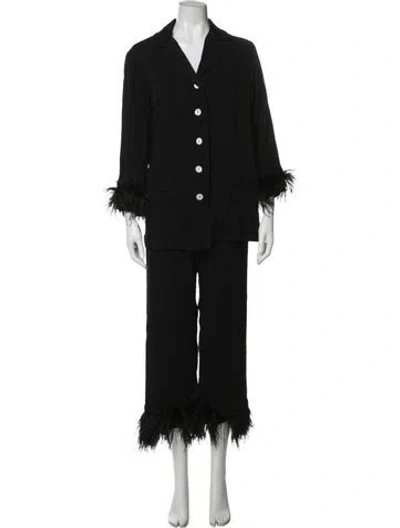 Pre-owned Sleeper Feather Trim Pajamas In Black