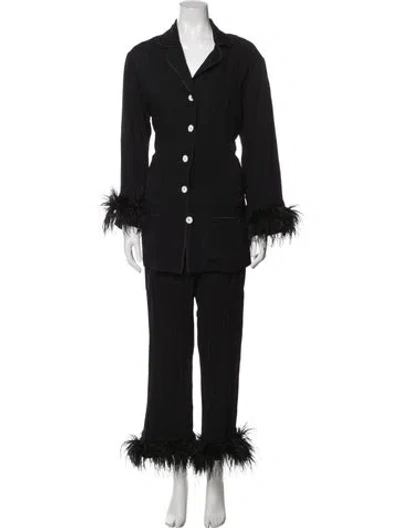 Pre-owned Sleeper Feather Trim Pajamas In Black
