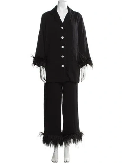 Pre-owned Sleeper Feather Trim Pajamas In Black