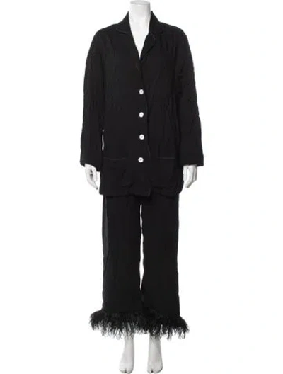Pre-owned Sleeper Feather Trim Pajamas In Black