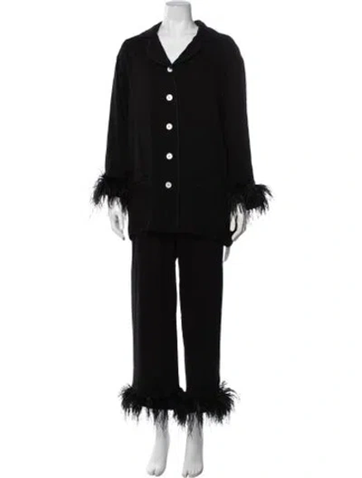 Pre-owned Sleeper Feather Trim Pajamas In Black